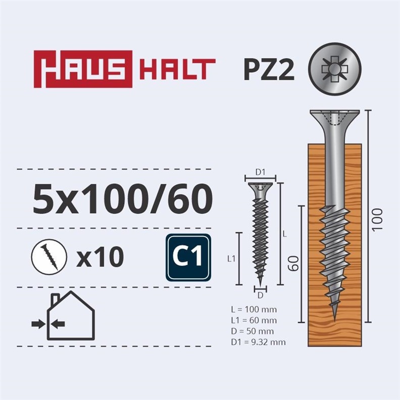 CHIPBOARD SCREW 5.0X100/60 WHT ZP10PCSG2