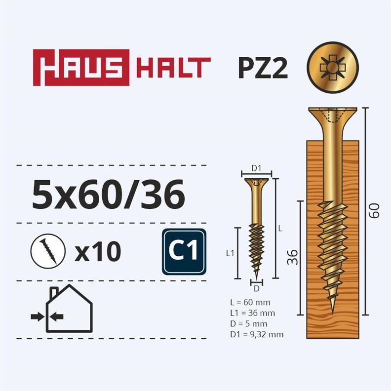 SKRŪVE SAPLĀKSNIM 5.0X60/36 Y ZP10GAB G2 (Haushalt)