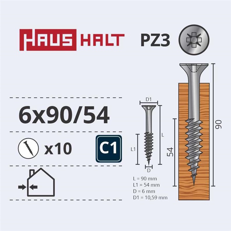 CHIPBOARD SCREW 6.0X90/54 WHT ZP10PCS G2