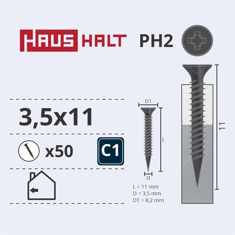 DRYWALL SCREW FOR METAL 3.5X11 50PCS O1