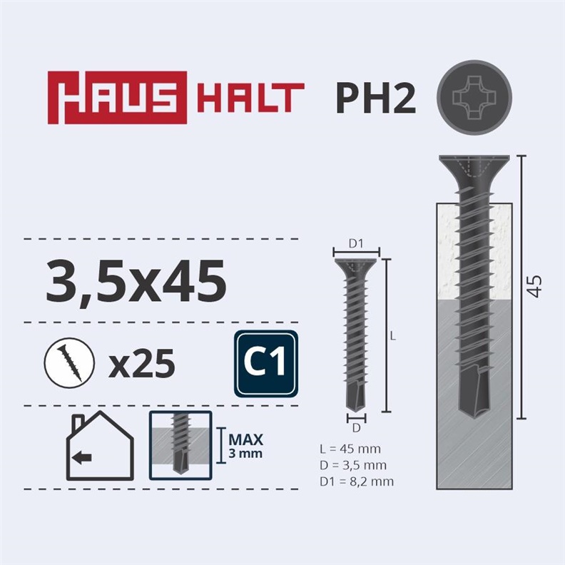 DRYWALL SCR MET 3.5X45 WITH DRL 25PCS O1