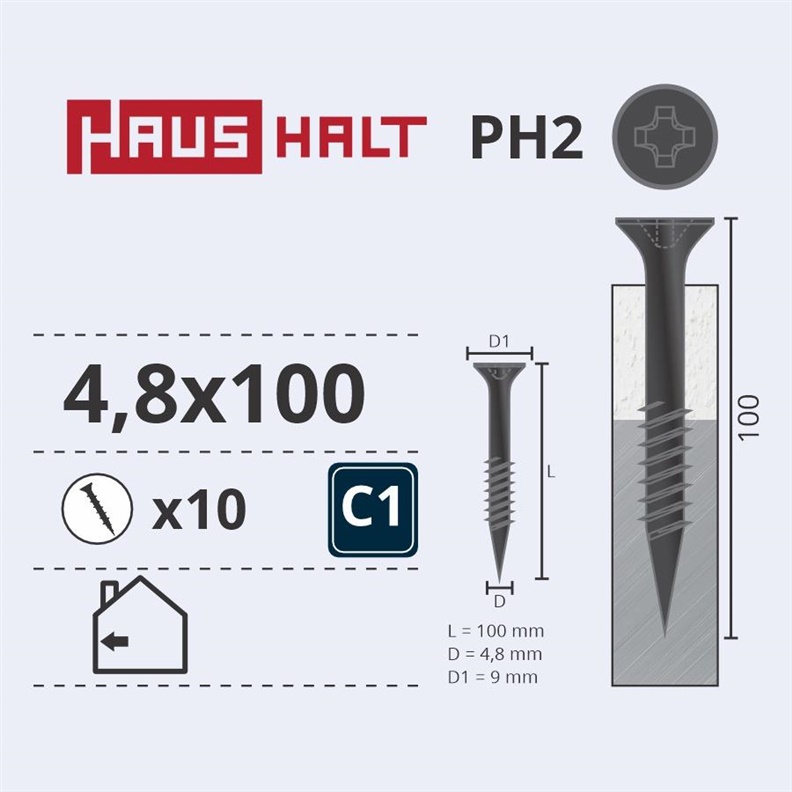 DRYWALL SCREW FOR METAL 4.8X100 10PCS O2