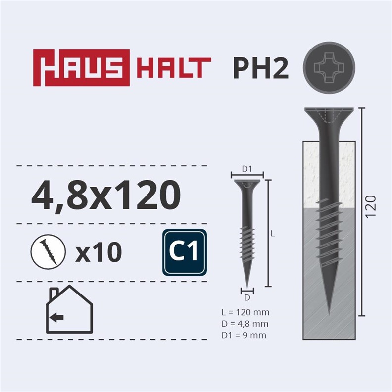 DRYWALL SCREW FOR METAL 4.8X120 10PCS O2