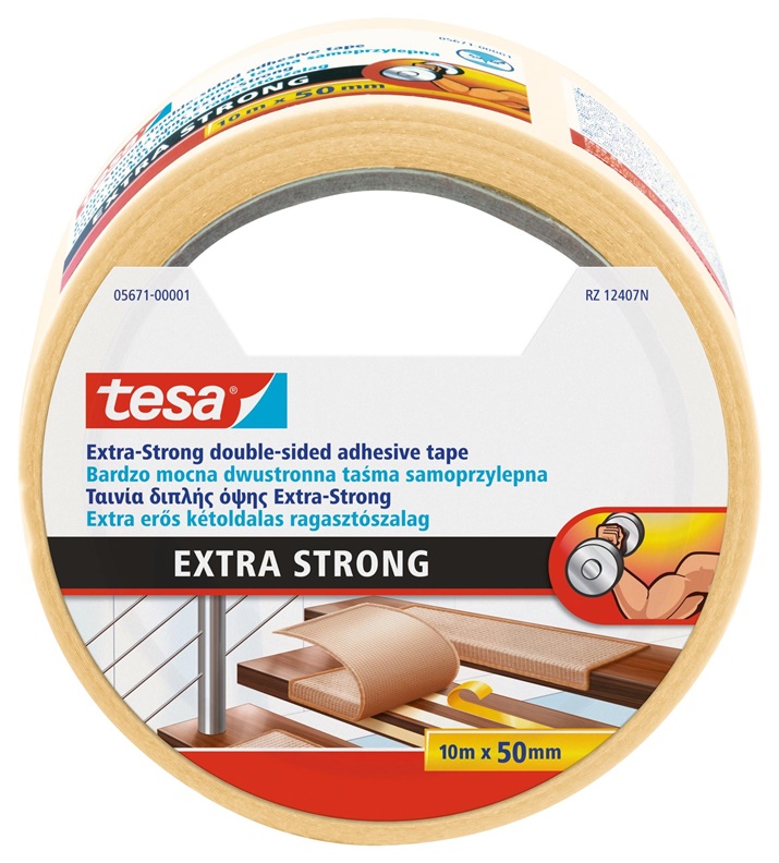 Dvipusė lipni juosta Tesa Extra Strong. 10 m x 50 mm