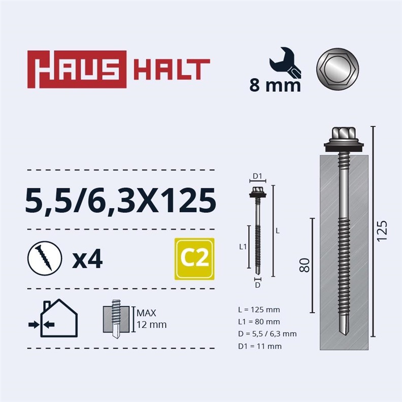 Savisriegiai Haushalt. DIN 7504K. 5.5/6.3 x 125 mm. 4 vnt.