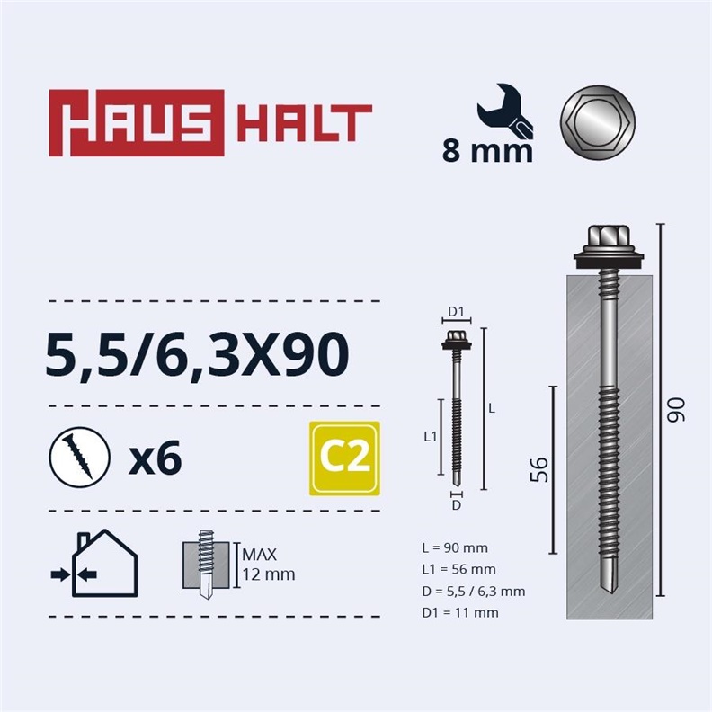 SELF SCREWS 5.5/6.3X90 MET+EMPD 6PCS