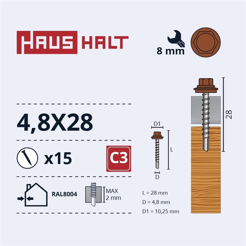 Pašurbjošas skrūves Haushalt. 4.8 x 28 mm. 15 gab.