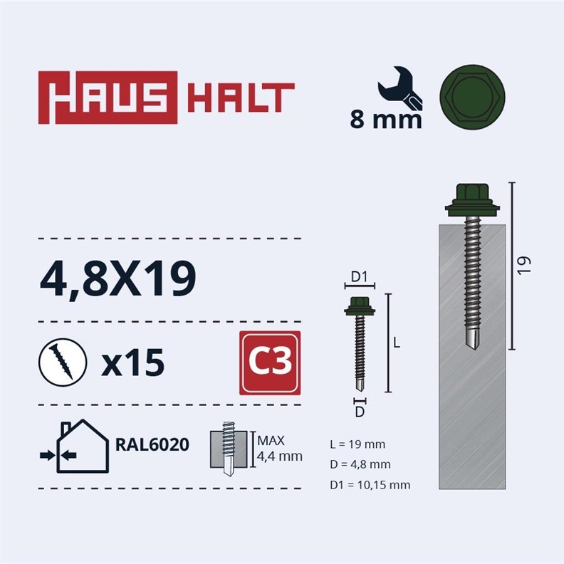 Savisriegiai Haushalt. DIN 7504K. 4.8 x 19 mm. 15 vnt.