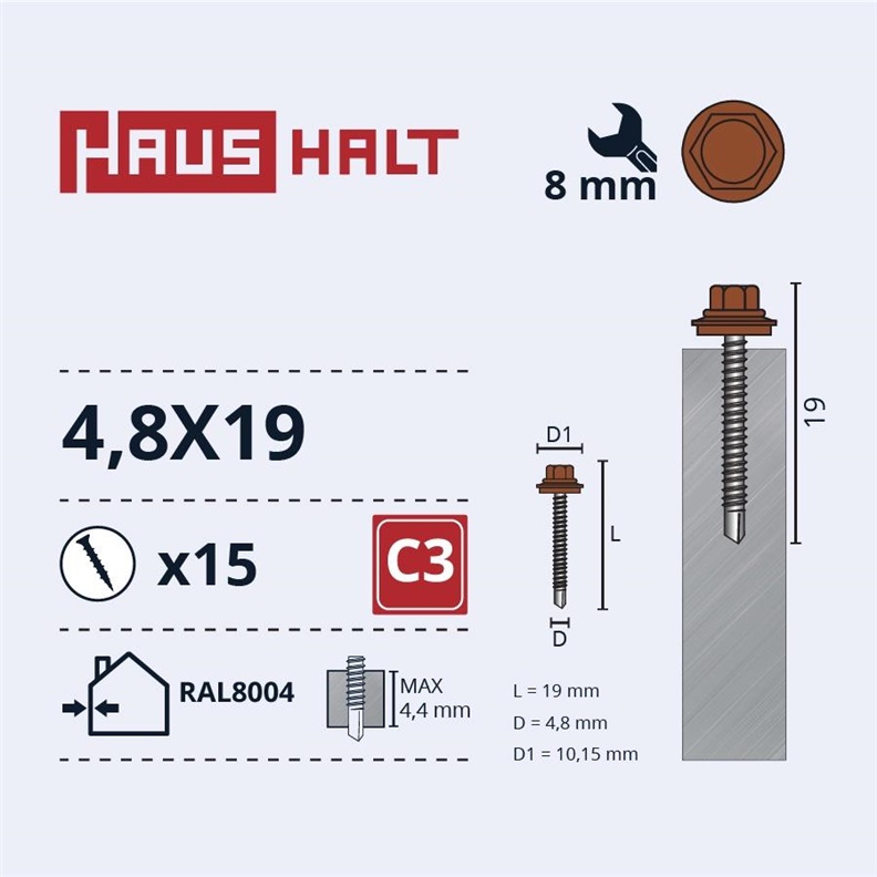 SELF SCR 4.8X19 MET+EPDM RAL8004 15PCS