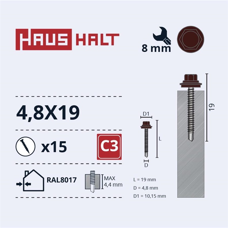 SELF SCR 4.8X19 MET+EPDM RAL8017 15PCS