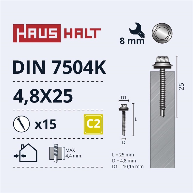 SELF SCR 4.8X25 DIN7504K MET+EMPD 15PCS