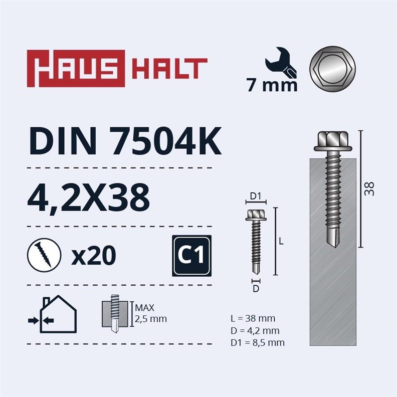 Savisriegiai Haushalt. DIN 7504K. 4.2 x 38 mm. 20 vnt.