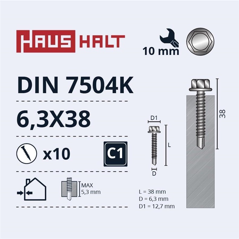 Savisriegiai Haushalt. DIN 7504K. 6.3 x 38 mm. 10 vnt.