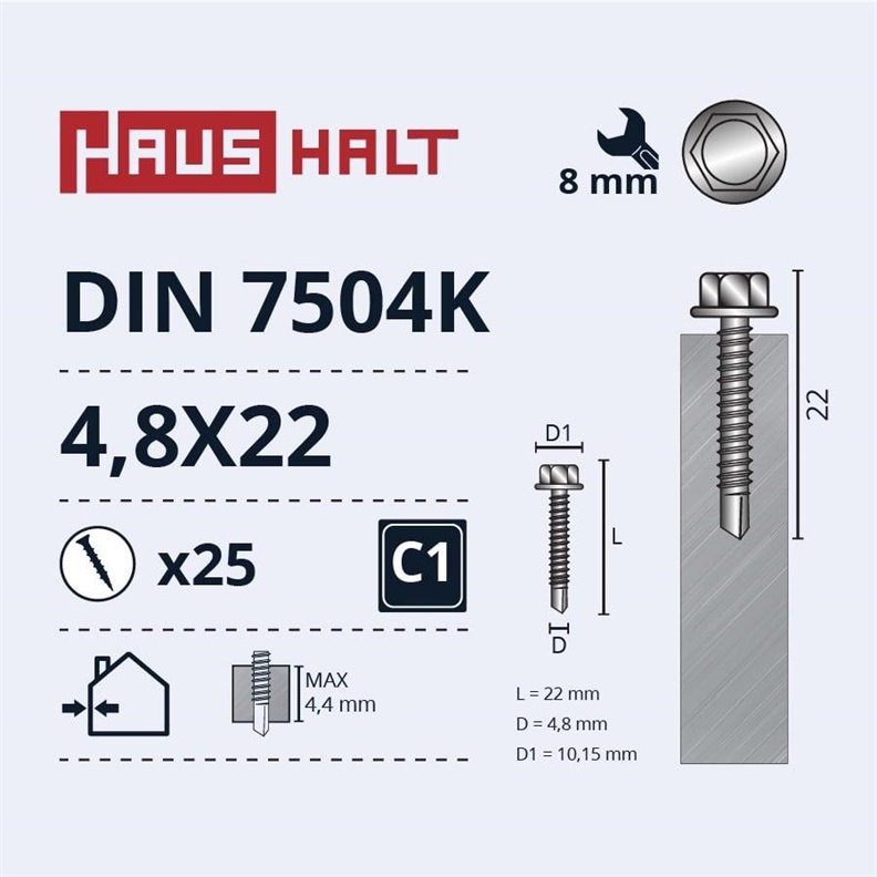 Savisriegiai Haushalt. DIN 7504K. 4.8 x 22 mm. 25 vnt.