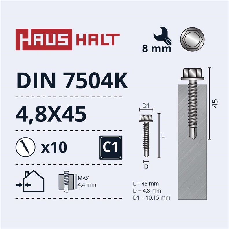 Savisriegiai Haushalt. DIN 7504K. 4.8 x 45 mm. 10 vnt.