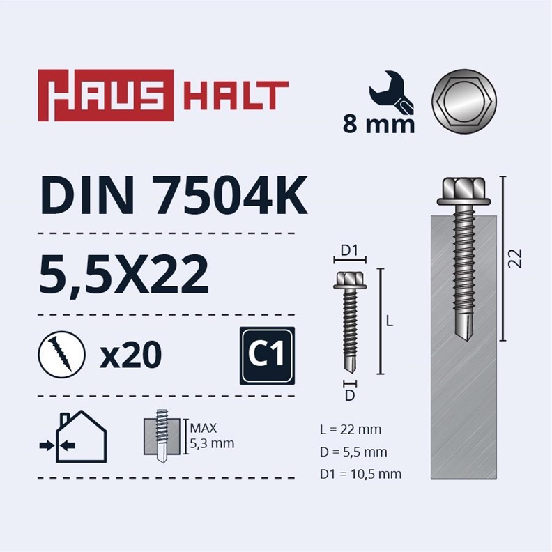 Savisriegiai Haushalt. DIN 7504K. 5.5 x 22 mm. 20 vnt.