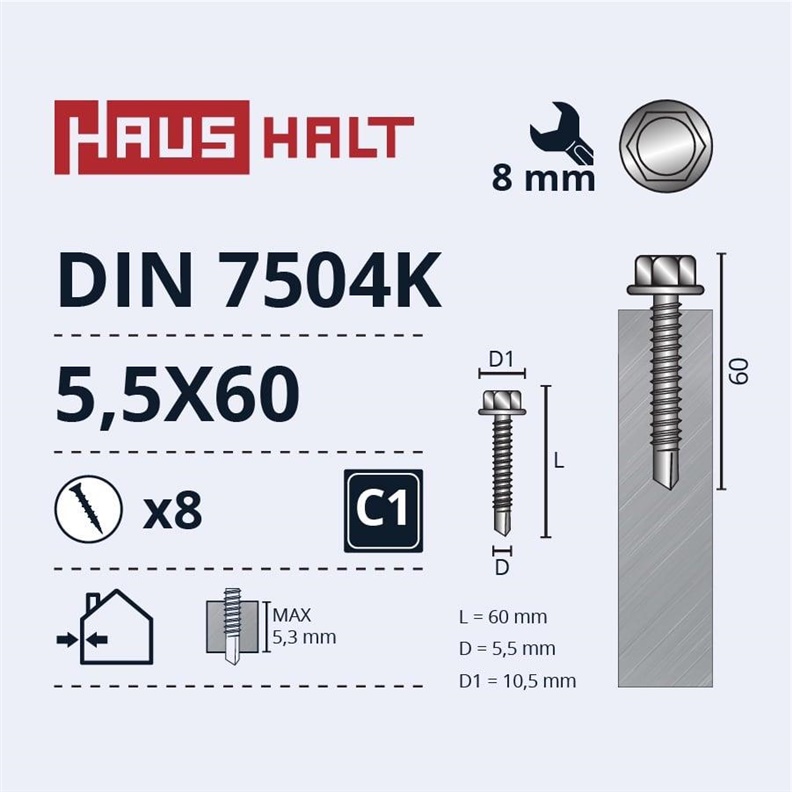 Savisriegiai Haushalt. DIN 7504K. 5.5 x 60 mm. 8 vnt.