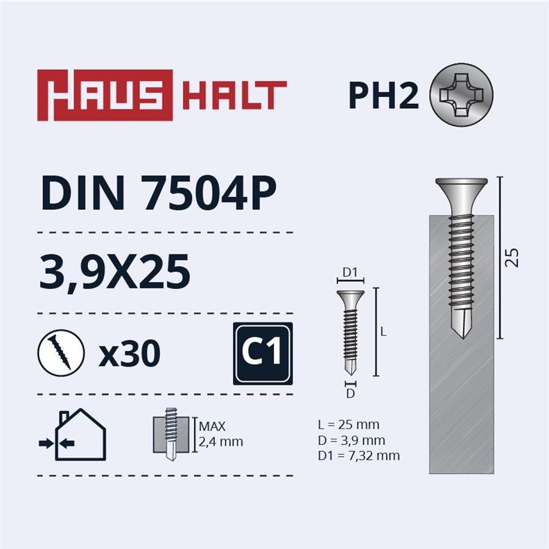 Savisriegiai Haushalt. DIN 7504P. 3.9 x 25 mm. 30 vnt.