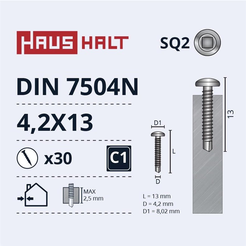 SELF SCREW 4.2X13 DIN7504N SQ ZN 30PCS