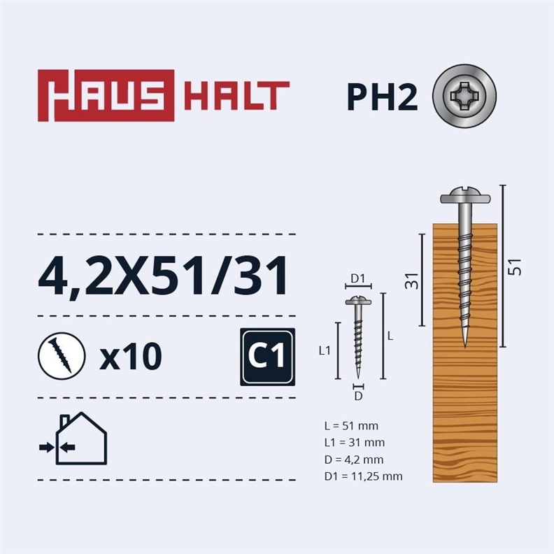 SELF SCREW 4.2X51/31 METAL WOOD ZN 10PC