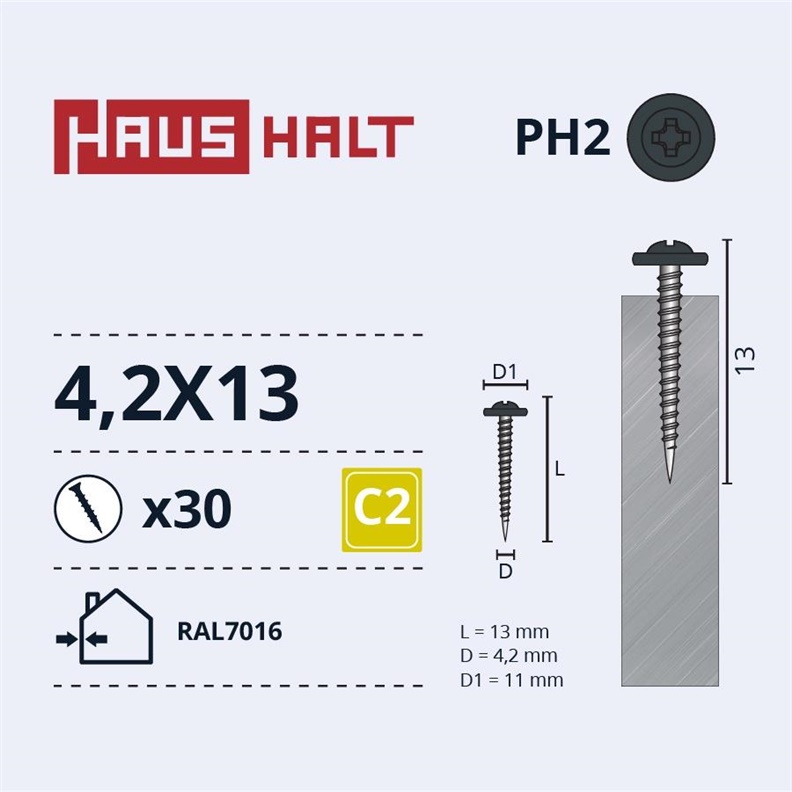 SELF SCREW 4.2X13 MET/MET RAL7016 30PCS