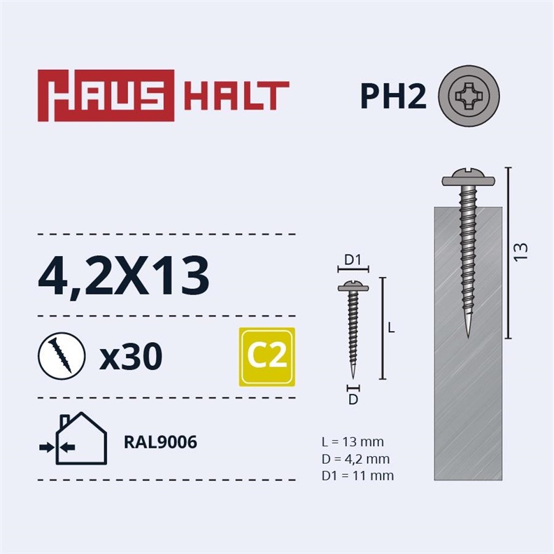 SELF SCREW 4.2X13 MET/MET RAL9006 30PCS