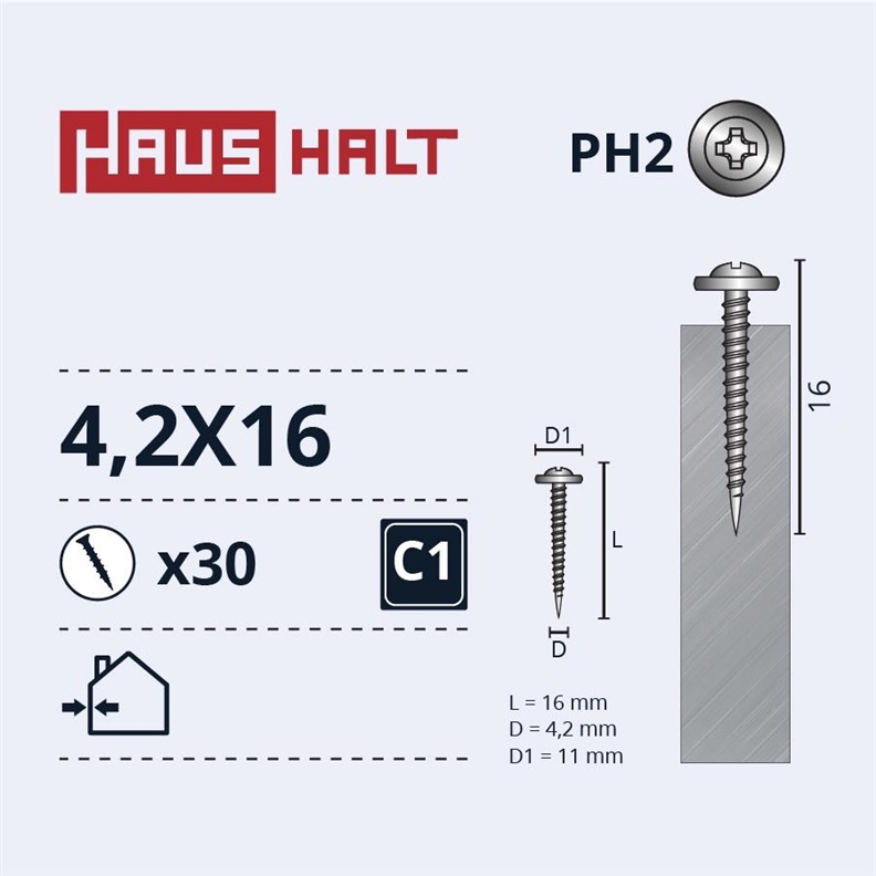 SELF SCREW 4.2X16 MET/MET ZN 30PCS