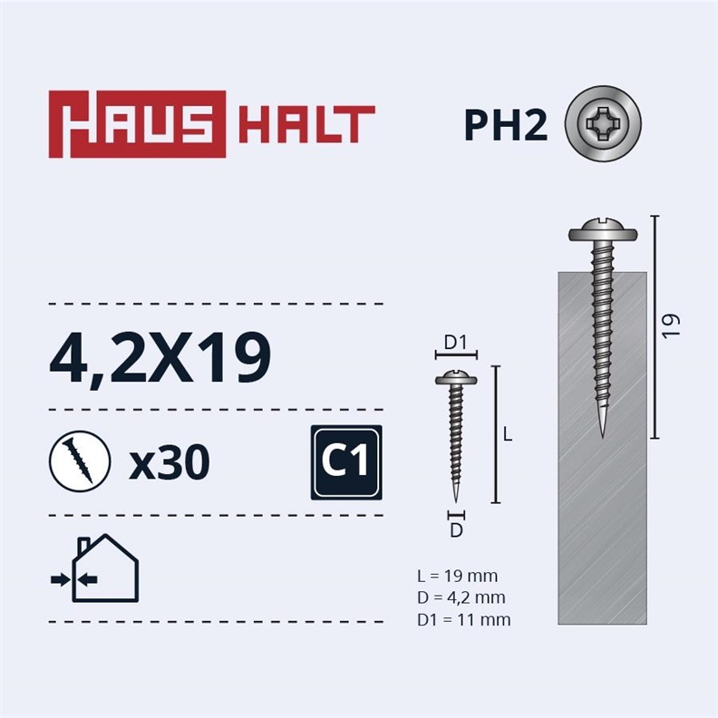 Savisriegiai Haushalt. DIN 14566. 4.2 x 19 mm. 30 vnt.