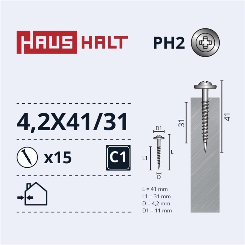 Savisriegiai Haushalt. DIN 14566. 4.2 x 41/31 mm. 15 vnt.