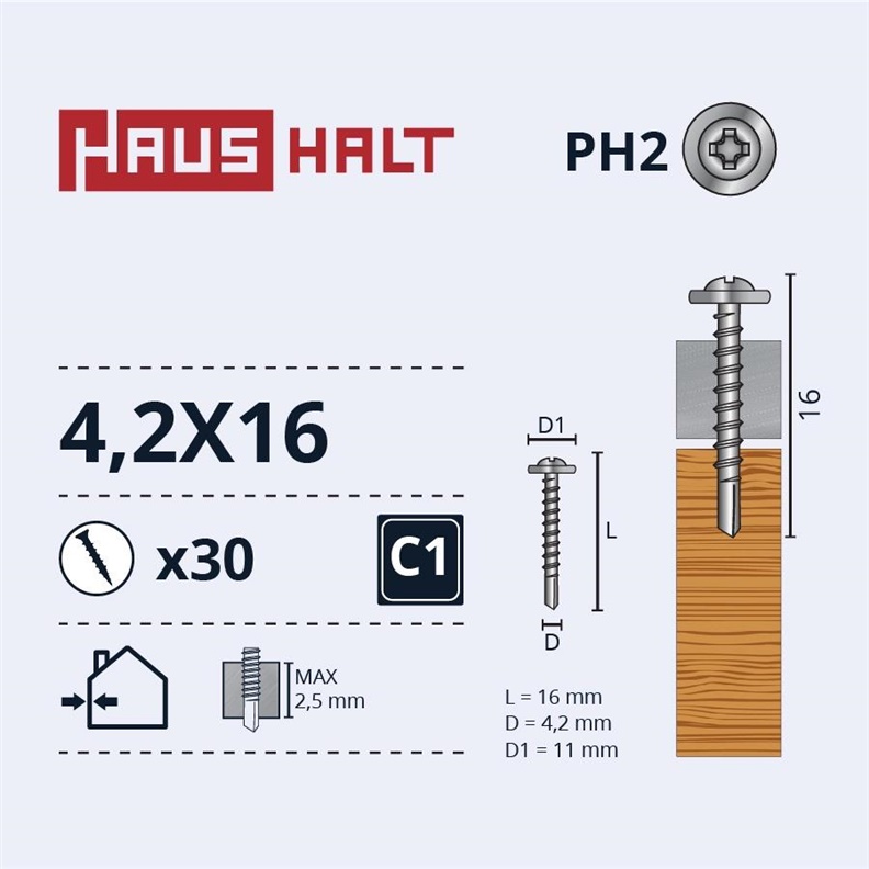 Savisriegiai Haushalt. MET/MED. DIN 14566.4.2x16mm.30vnt.