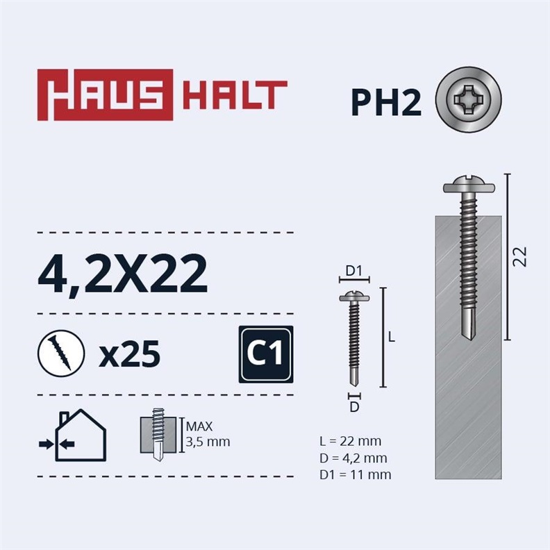 Pašurbjošas skruves Haushalt 4.2 x 22 mm. 25 gb