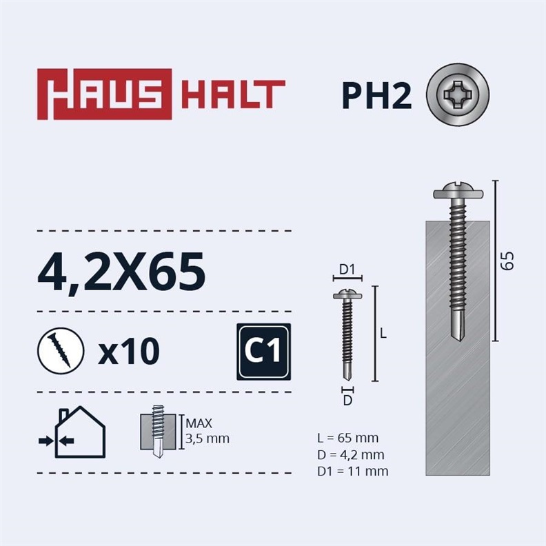 Savisriegiai Haushalt. DIN 14566. 4.2 x 65 mm. 10 vnt.