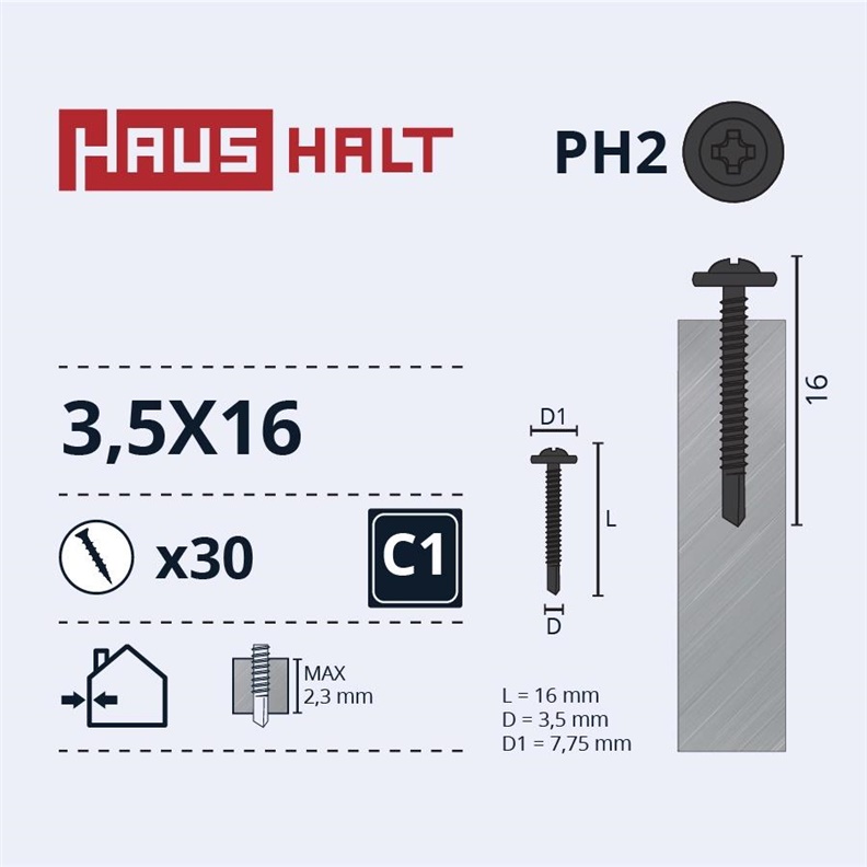 Savisriegiai Haushalt. DIN 14566. 3.5 x 16 mm. 30 vnt.