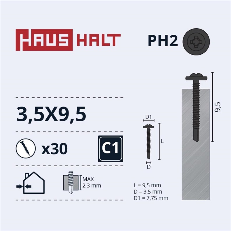 SELF SCREW 3.5X9.5 MET/MET PHO+DRI30PCS