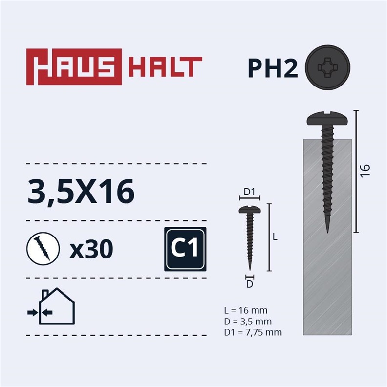 SELF SCREW 3.5X16 MET/MET+PHOSPH 30PCS