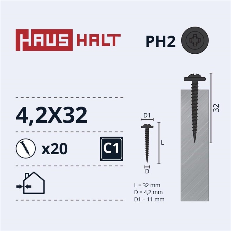 SELF SCREW 4.2X32 MET/MET+PHOSPH 20PCS