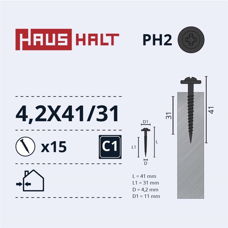 Pašurbjošas skruves Haushalt  4.2 x 41/31 mm. 15 gb