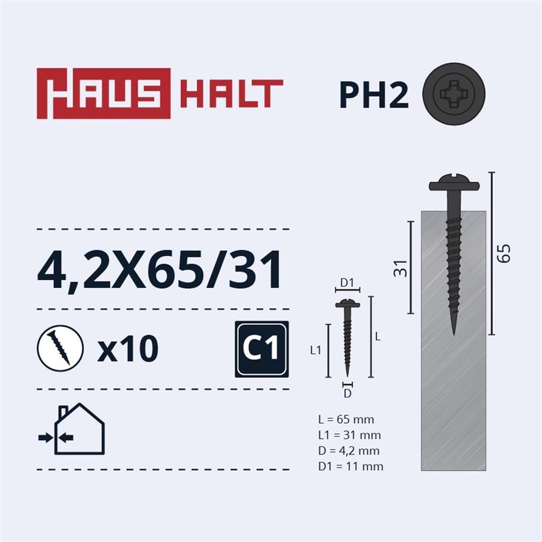 SELF SCR 4.2X65/31 MET/MET+PHOSPH 10PCS