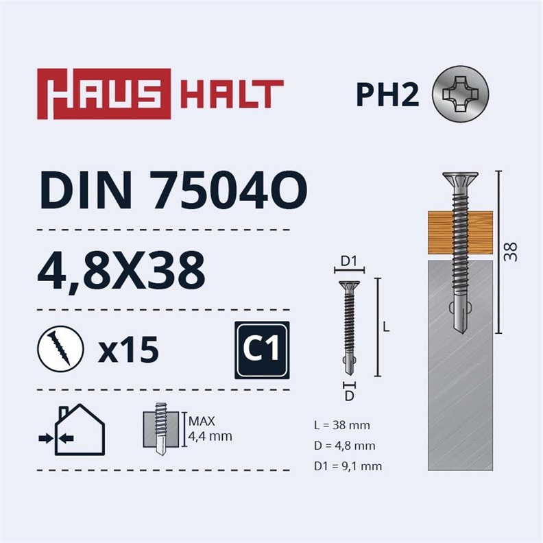 Pašurbjošas skruves Haushalt 4.8 x 38 mm. 15 gb