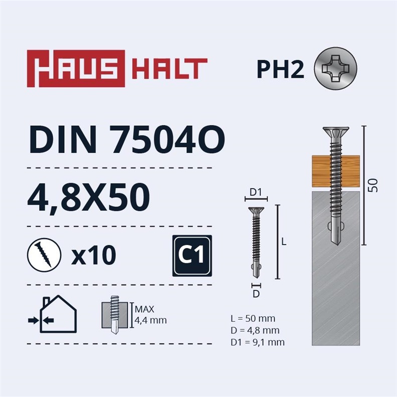 Savisriegiai Haushalt. DIN 7504O. 4.8 x 50 mm. 10 vnt.