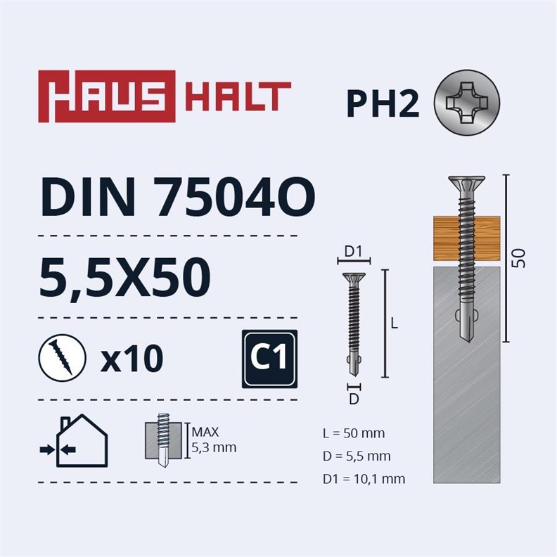 Savisriegiai Haushalt. DIN 7504O. 5.5 x 50 mm. 10 vnt.