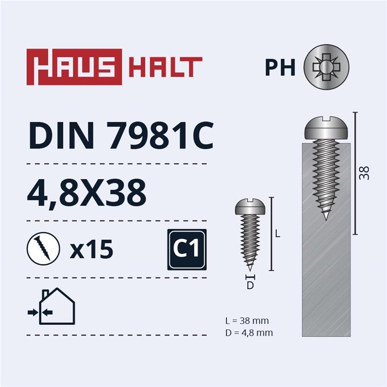 SELF SCREWS 4.8X38 DIN7981C ZN 15PCS