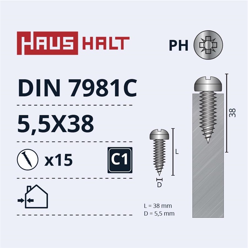 SELF SCREWS 5.5X38 DIN7981C ZN 15PCS