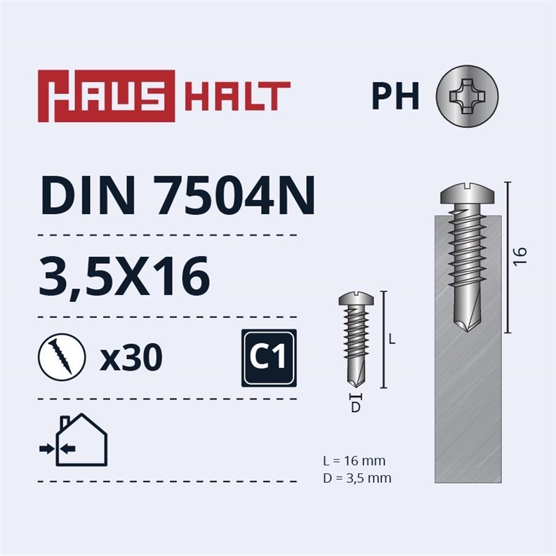 SELF SCREWS 3.5X16 DIN7504N ZN 30PCS