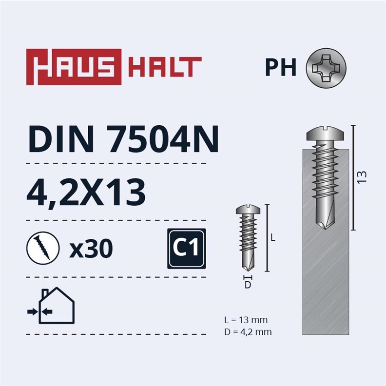 SELF SCREWS 4.2X13 DIN7504N ZN 30PCS