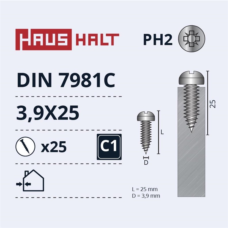 SELF SCREWS 3.9X25 DIN7981C ZN 25PCS