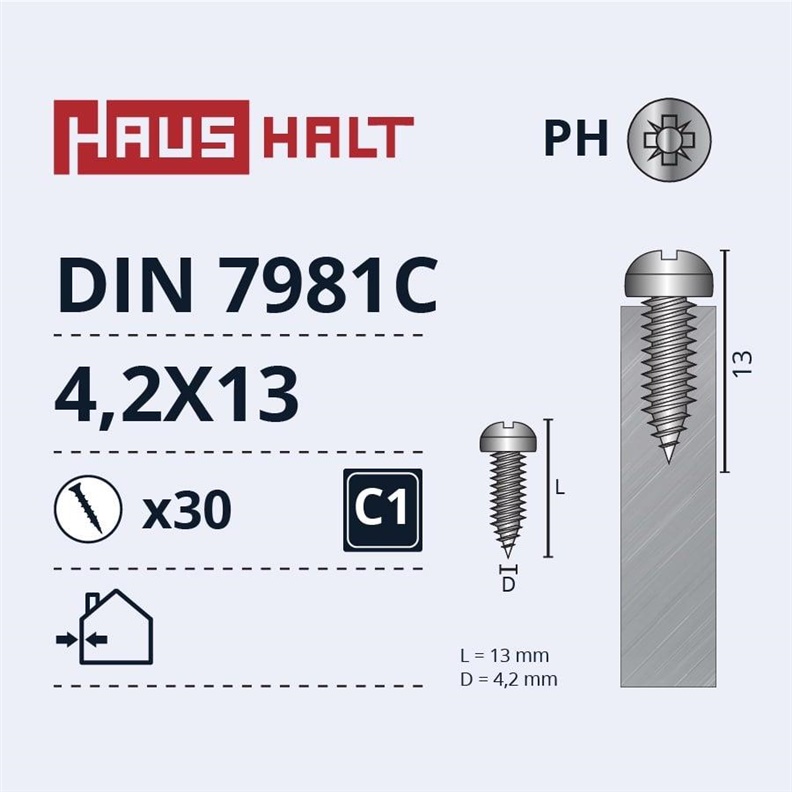 SELF SCREWS 4.2X13 DIN7981C ZN 30PCS