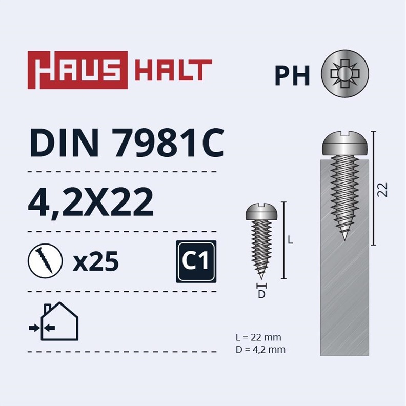 Savisriegiai Haushalt. DIN7981C. 4.2 x 22 mm. 25 vnt.