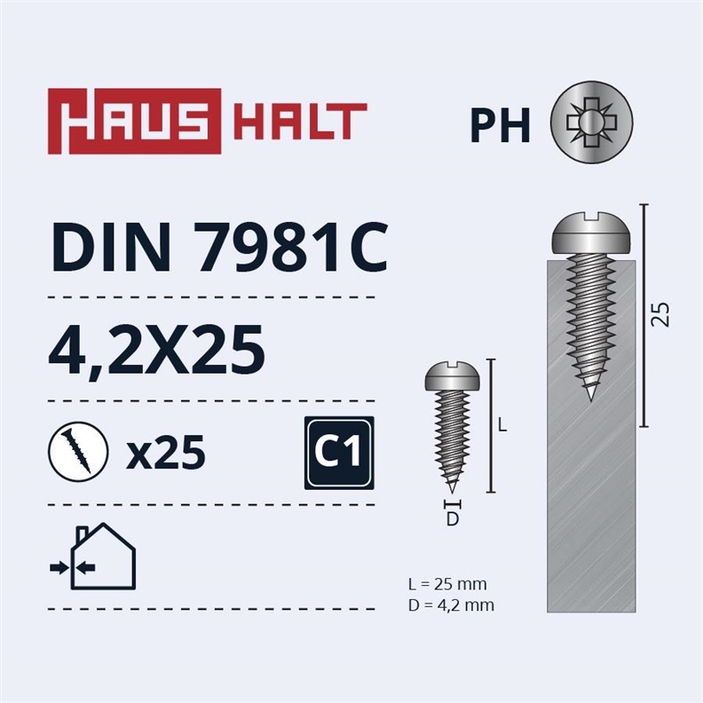 Savisriegiai Haushalt. DIN7981C. 4.2 x 25 mm. 25 vnt.