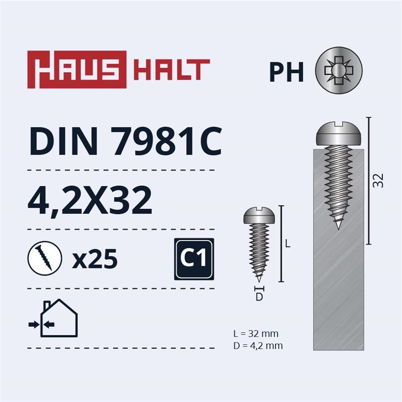 SELF SCREWS 4.2X32 DIN7981C ZN 25PCS